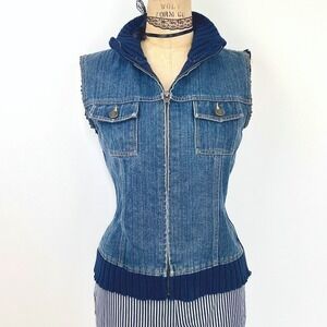 2000s Denim Sweater Vest Zip Up Utility Women S Vintage Gorpcore 90s Punk Edgy